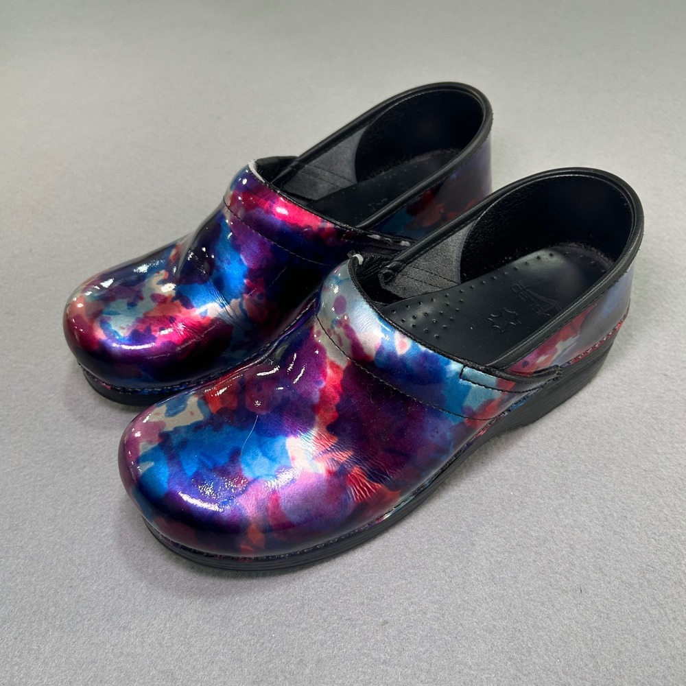 Dansko Professional Clogs Womens 41 Multi Color Watercolor Patent Leather Shoes
